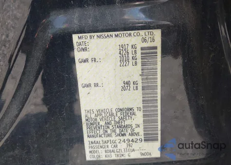 2016 Nissan Altima 2.5/2.5 S/2.5 Sl/2.5 Sr/2.5 Sv from USA, damaged, VIN 1N4AL3AP1GC249429